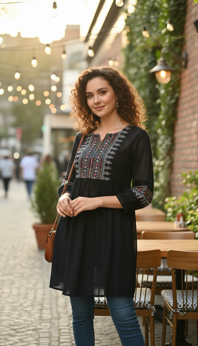 Dark blue embroidery tunic